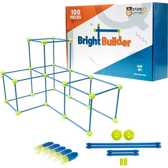 100 Pieces Fort Building Kit Plus 5 Light Set for Kids 4-8  Blue and Green - Picture 1 of 6